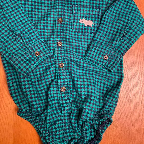 Carter's Teal and Black Checkered Bodysuit with Rhino Detail - Picture 3 of 3